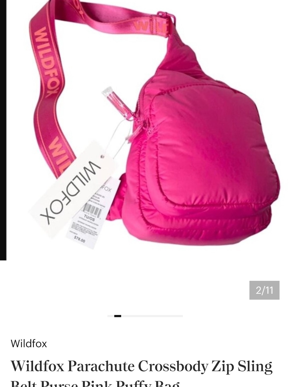 Wildfox Hot Pink Puffy Parachute Crossbody Sling Bag